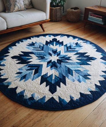 Geometric Snowflake Prism Quilted Round Mat