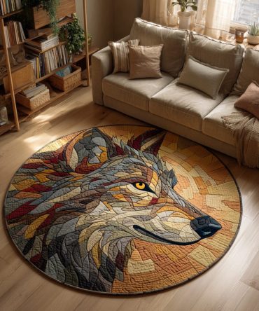 Geometric Wolf Quilted Round Mat