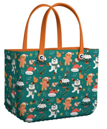 Festive Holiday Tote Bag - Cute Christmas Print With Gingerbread & Polar Bears - Perfect Gift!