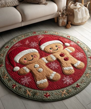 Gingerbread Couple Quilted Round Mat