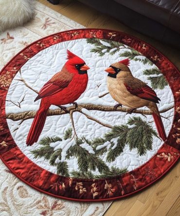 Gleaming Snow Watcher Quilted Round Mat