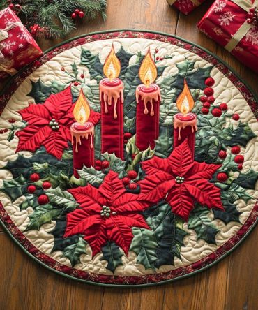 Glowing Candlelight Scene Quilted Round Mat