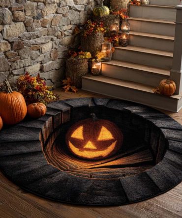 Glowing Pumpkin Hollow Quilted Round Mat