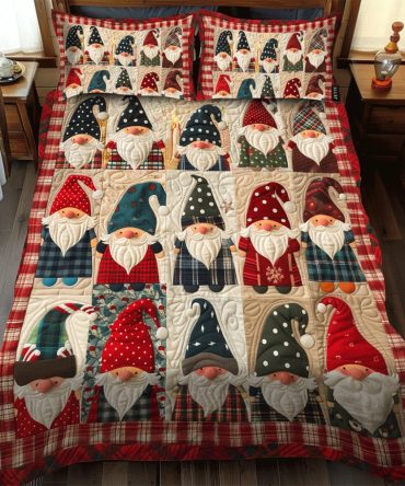 Gnome Huddle 3-Piece Quilted Bedding Set