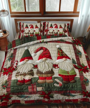 Gnome Parade 3-Piece Quilted Bedding Set