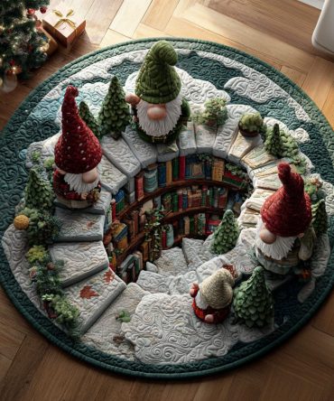Gnome Bookland Quilted Round Mat