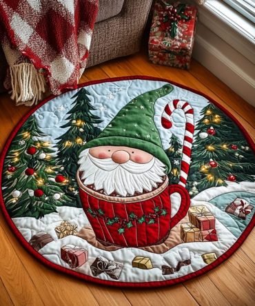 Gnome For The Holidays Quilted Round Mat