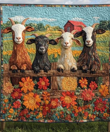 Goat Gathering Quilted Blanket