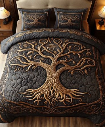 Golden Harmony 3-Piece Quilted Bedding Set