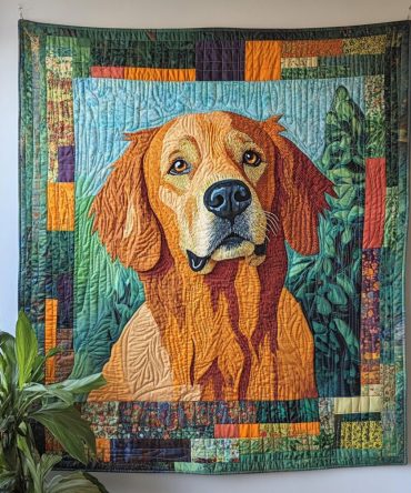 Golden Retriever In The Garden Quilted Blanket