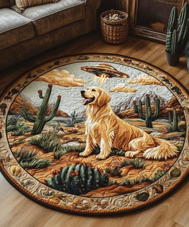Golden Abduction Quilted Round Mat