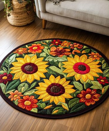 Golden Bloom Quilted Round Mat