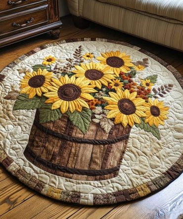Golden Bloom Quilted Round Mat