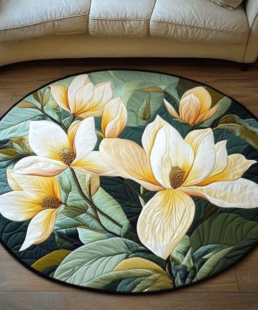 Golden Bloom Quilted Round Mat