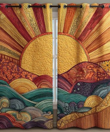 Golden Blossom Rays Quilted Curtains