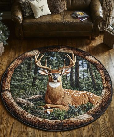 Golden Deer Quilted Round Mat