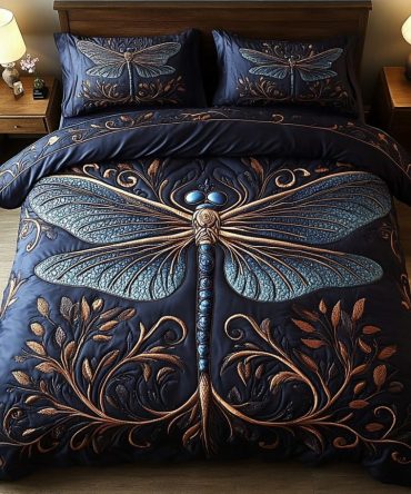 Golden Dragonfly 3-Piece Quilted Bedding Set