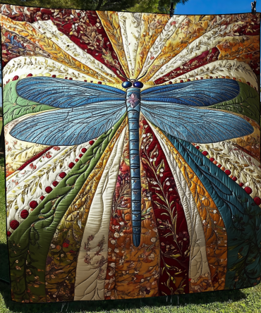 Golden Dragonfly Quilted Blanket