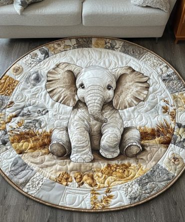Golden Elephant Quilted Round Mat