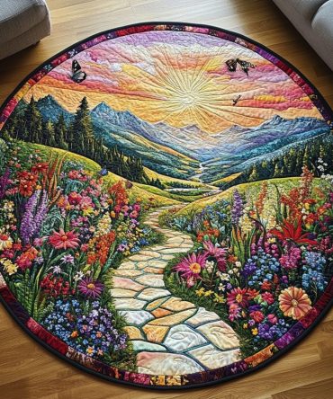 Golden Horizon Pathway Quilted Round Mat