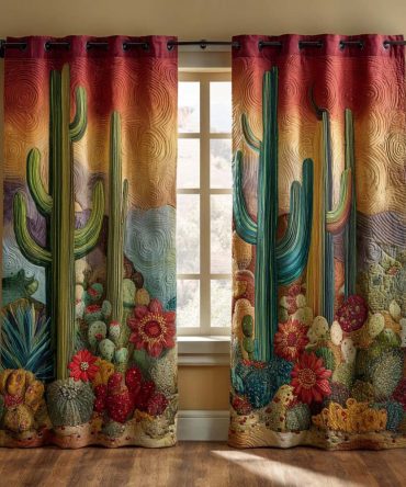 Golden Hour Cactus Garden Quilted Curtains