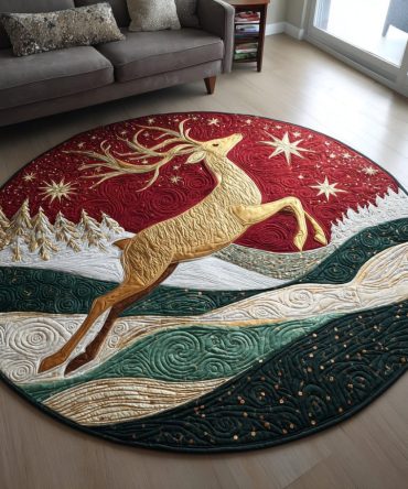 Golden Reindeer Quilted Round Mat