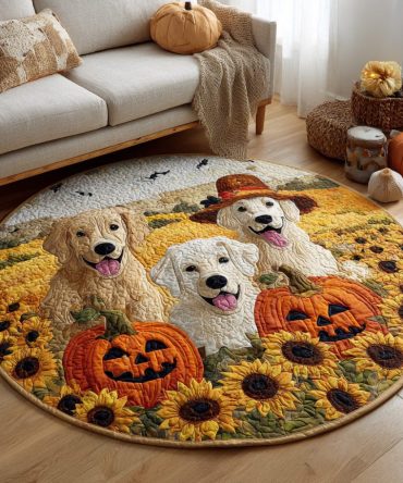 Golden Retriever Trio Quilted Round Mat