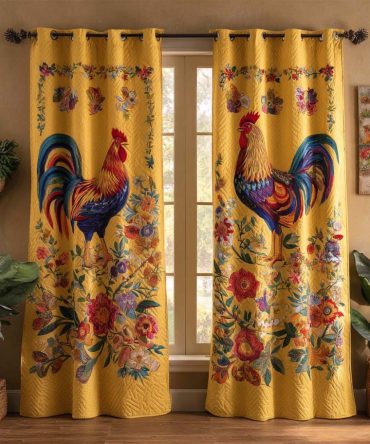 Golden Rooster Garden Quilted Curtains