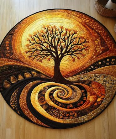 Golden Spiral Grove Quilted Round Mat