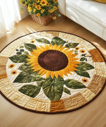 Golden Sunflower Quilted Round Mat