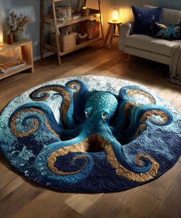 Golden Tentacles Quilted Round Mat