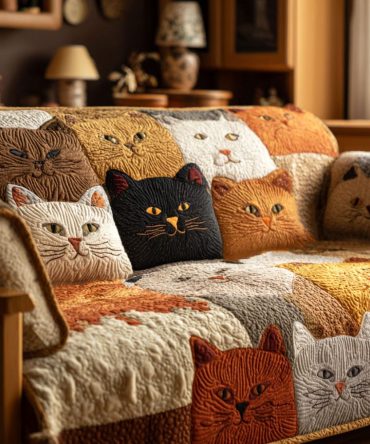 Golden Whiskers Quilted Sofa Cover