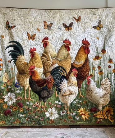 Green Meadow Chicken Quilted Blanket