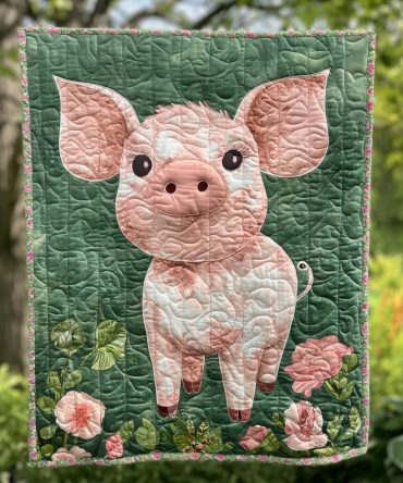 Green Pasture Pig Quilted Blanket