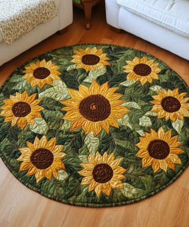 Green Sunflower Bunch Quilted Round Mat