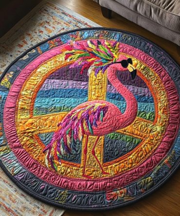 Groovy Flamingos Quilted Round Mat