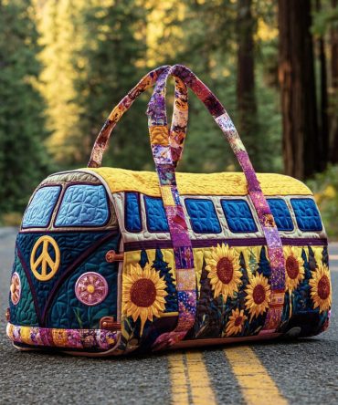 Groovy Ride Quilted Duffle Bag – Retro 70s Weekender Travel Bag | Quilted Overnight & Gym Duffle for Festivals & Road Trips
