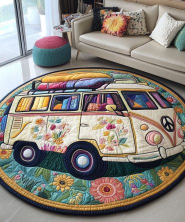Groovy Roadtrip Quilted Round Mat