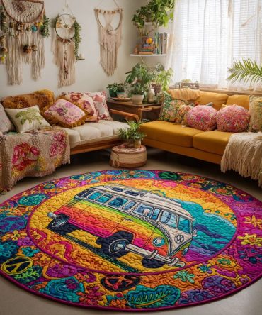 Groovy Van Ride Quilted Round Mat