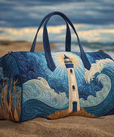 Guiding Light Quilted Duffle Bag — Nautical Lighthouse Weekender Travel Bag, Quilted Overnight Carry-On for Beach, Gym & Weekend Trips