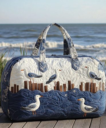Gull Spirit Quilted Duffle Bag — Quilted Seagull Travel Duffel, Coastal Beach Carry-On & Weekend Overnight Bag