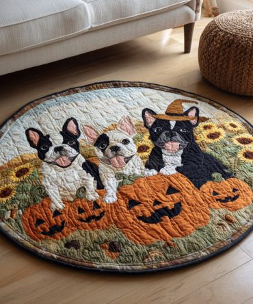 Halloween French Bulldog Quilted Round Mat