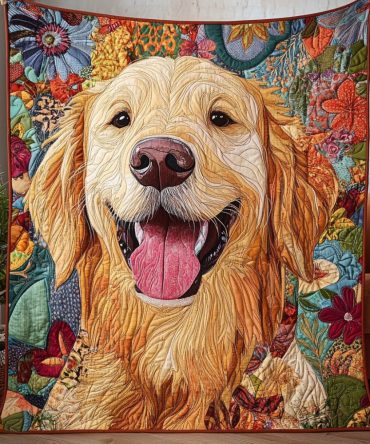 Happy Golden Retriever Quilted Blanket