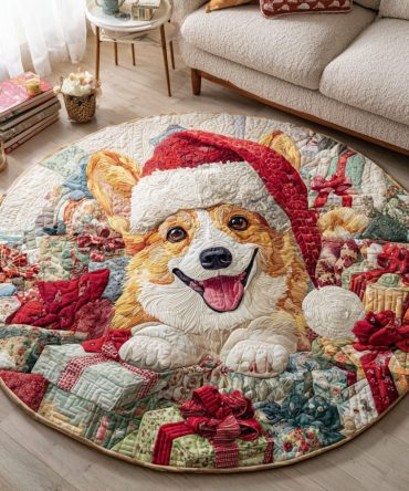 Happy Corgi Giver Quilted Round Mat