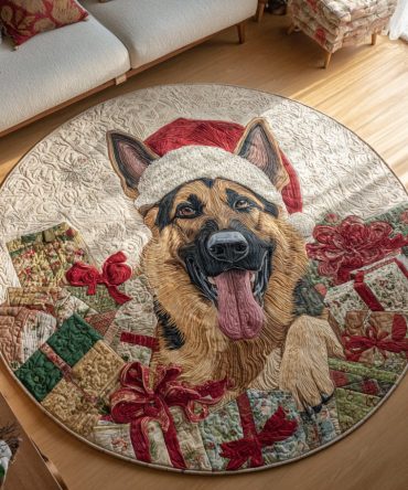 Happy German Shepherd Quilted Round Mat