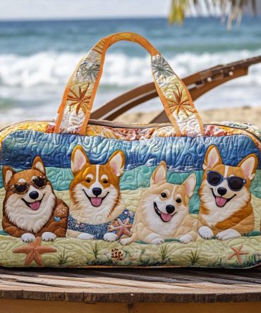 Happy Herder Quilted Duffle Bag — Quilted Travel Weekend Bag with Cheerful Herding Dog Design, Gift for Dog Lovers