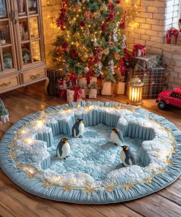 Happy Penguin Winter Quilted Round Mat