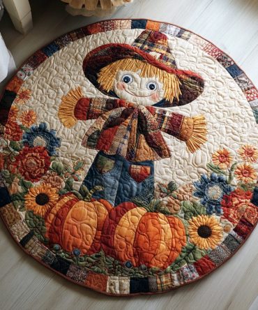 Happy Scarecrow Quilted Round Mat