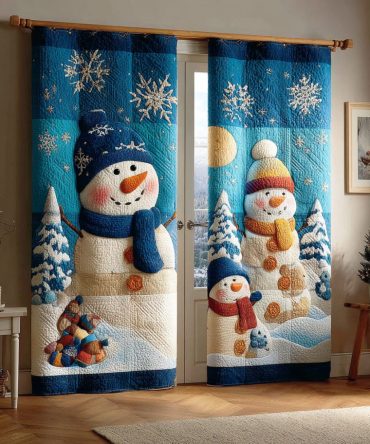 Happy Snow Gathering Quilted Curtains