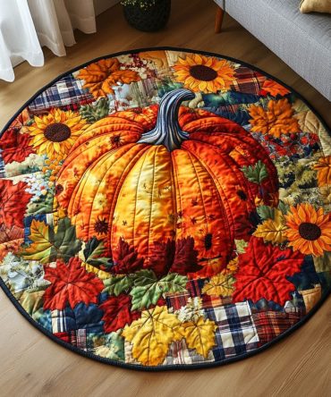 Harvest Gold Pumpkins Quilted Round Mat